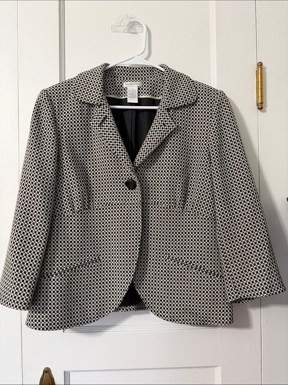 Worthington Black and White Patterned Single-Button Blazer